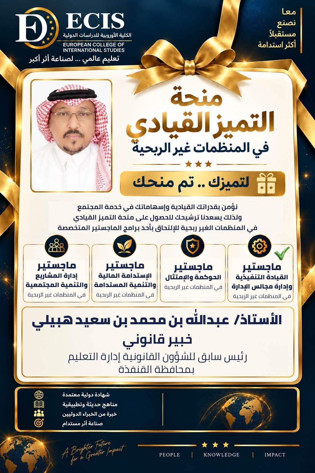 الأستاذ: عبدالله بن محمد بن سعيد هبيلي — خبير قانوني، رئيس سابق للشؤون القانونية بإدارة التعليم بمحافظة القنفذة