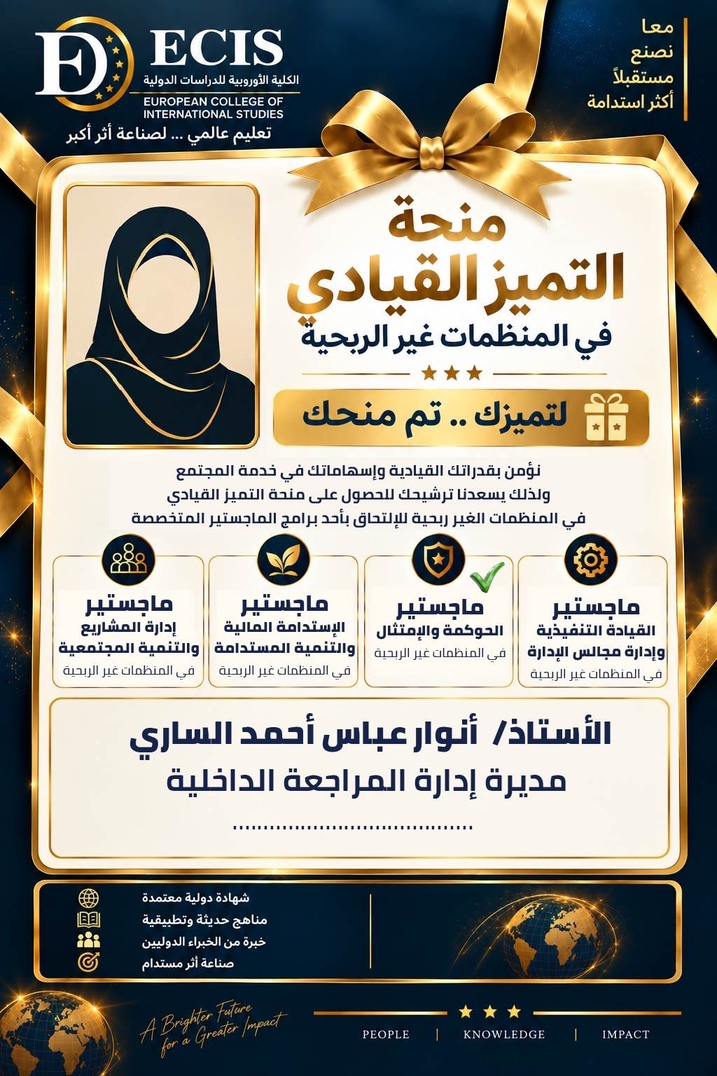 الأستاذة: أنوار عباس أحمد الساري — مديرة إدارة المراجعة الداخلية